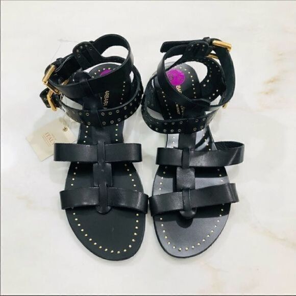 NWOB Barbara Barbieri black/ gold hardware Sandals - Picture 2 of 7